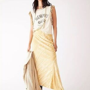 FREE PEOPLE Sz small NOA VELVET MAXI SLIP SKIRT IN HAY THERE GOLD YELLOW